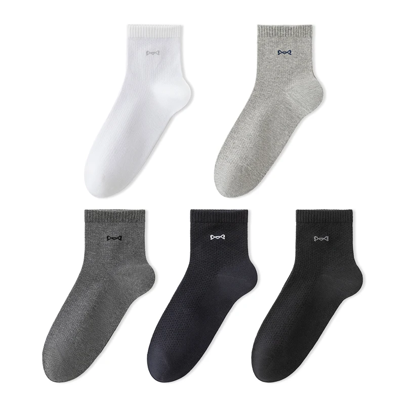 MiiOW 100% Pure Cotton Socks Men Business Dress White Black Long Sock Deodorant Antibacterial Sports Sock Running Plus Size Sock