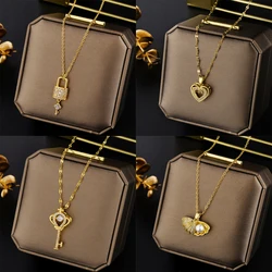 New Light Luxury Zircon Crystal Pendant Necklaces For Women Korean Fashion Sweet Sexy 316L Stainless Steel Neck Chain Jewelry