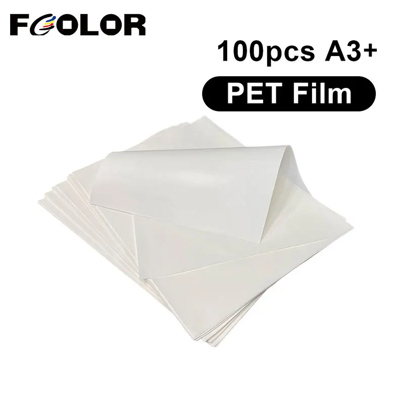 

Fcolor 100 Sheets A3+ Hot Peel Double Sided DTF PET Film DTF Heat Transfer Film for Epson XP600 L1800 L805 1390 1400 DTF Printer