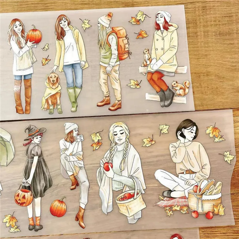 1 Loop Autumn Dreams Girl Washi PET Tape Planner DIY Scrapbooking Decorative Plan Sticker