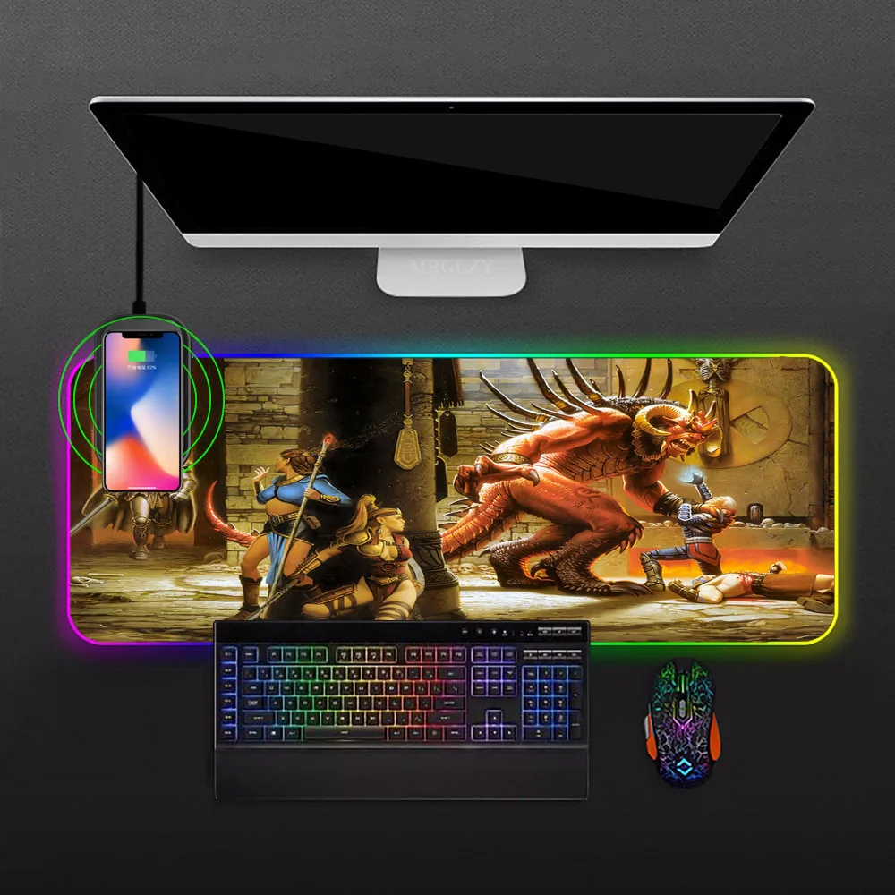 Diablo 2ไร้สายชาร์จ Mousepad แล็ปท็อปอุปกรณ์เสริม Rgb เมาส์ Pad Lampara Led ตารางขนาดใหญ่โต๊ะคอนโซลเกม