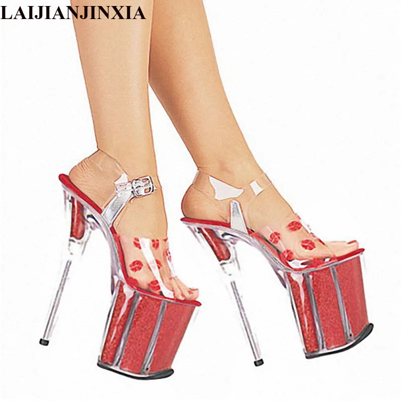 

LAIJIANJINXIA New 20CM/8inches PVC Upper Fashion Sexy Exotic High Heel Platform Party Women Sandals Pole Dance Shoes E011