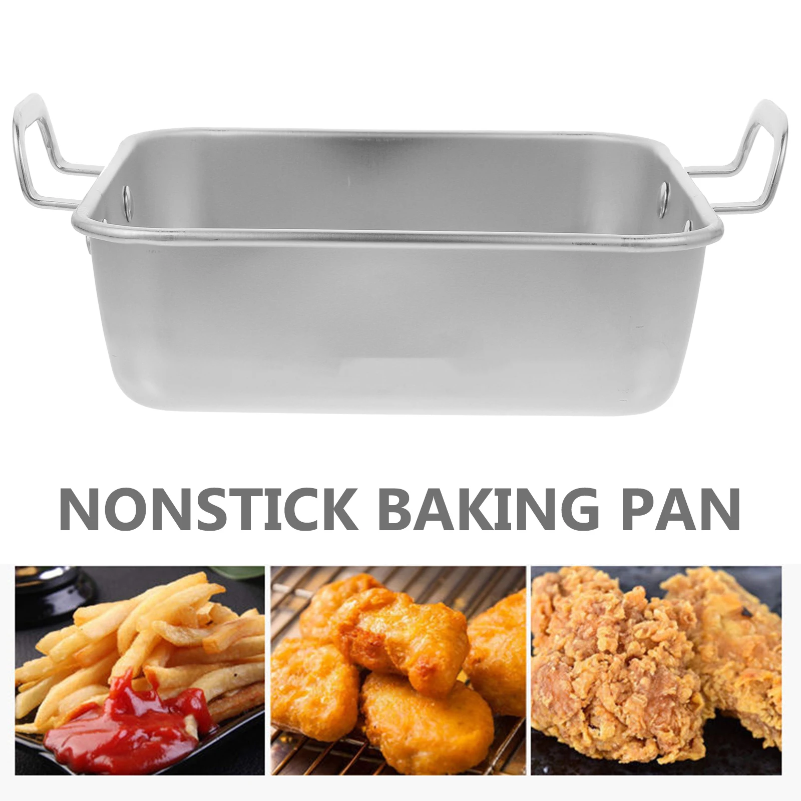 

Stainless Steel Baking Pan Reusable Nonstick Double Handle Household Dessert Tray For Kitchen Snack Storage Rectangle Mousse