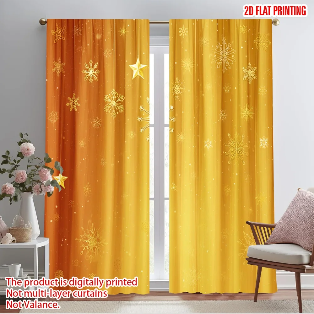 2pcs,2D plane printing Window Curtain Festive Red and Golden Versatile Polyester Fabric (without rod) Versatile All for Bedroom