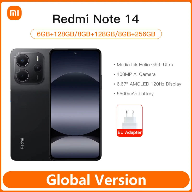 Global Version Redmi Note 14 4G MediaTek Helio G99-Ultra 108MP AI Camera 33W Turbo Charging 6.67" AMOLED 120Hz Display 5500mAh