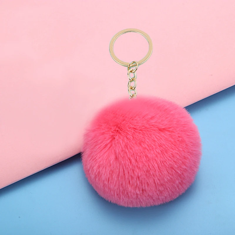 Fluffy Keyrings Soft Plush Charm Buckle Faux Colorful Rabbit Pompom Keychain Ball for Women and Girls Bag Pendant Jewelry DIY