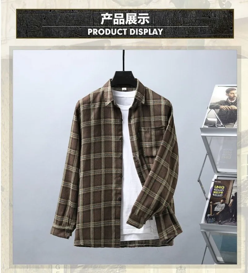Spring and Autumn Hot Selling Checkered Loose Comfortable Casual Simple Long Sleeve Shirt Comfortable Youth Trendy Men's Shirt
