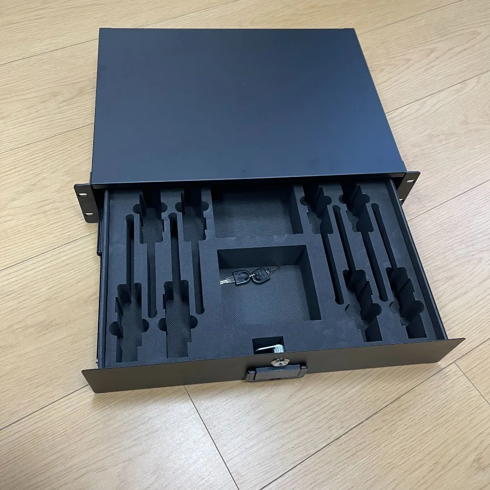 2U drawer, fanny pack headset microphone drawer, microphone case, cabinet drawer, with lock and microphone protection cotton