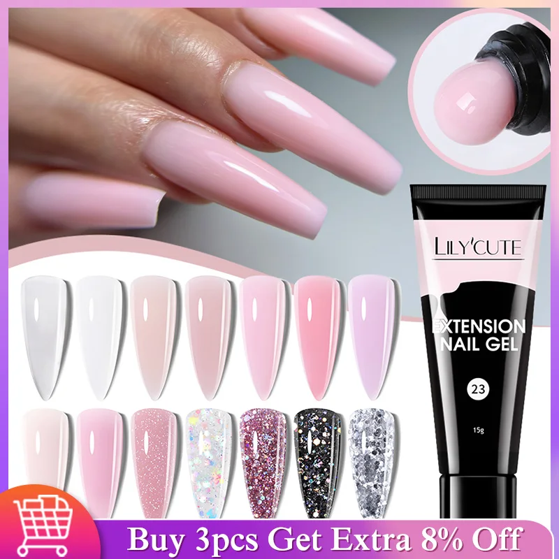 

LILYCUTE 15ML Quick Extension Gel For Nails Nude Pink Semi Permanent UV Gel Nail Polish Nail Art Acrylic Crystal Prolong Gel