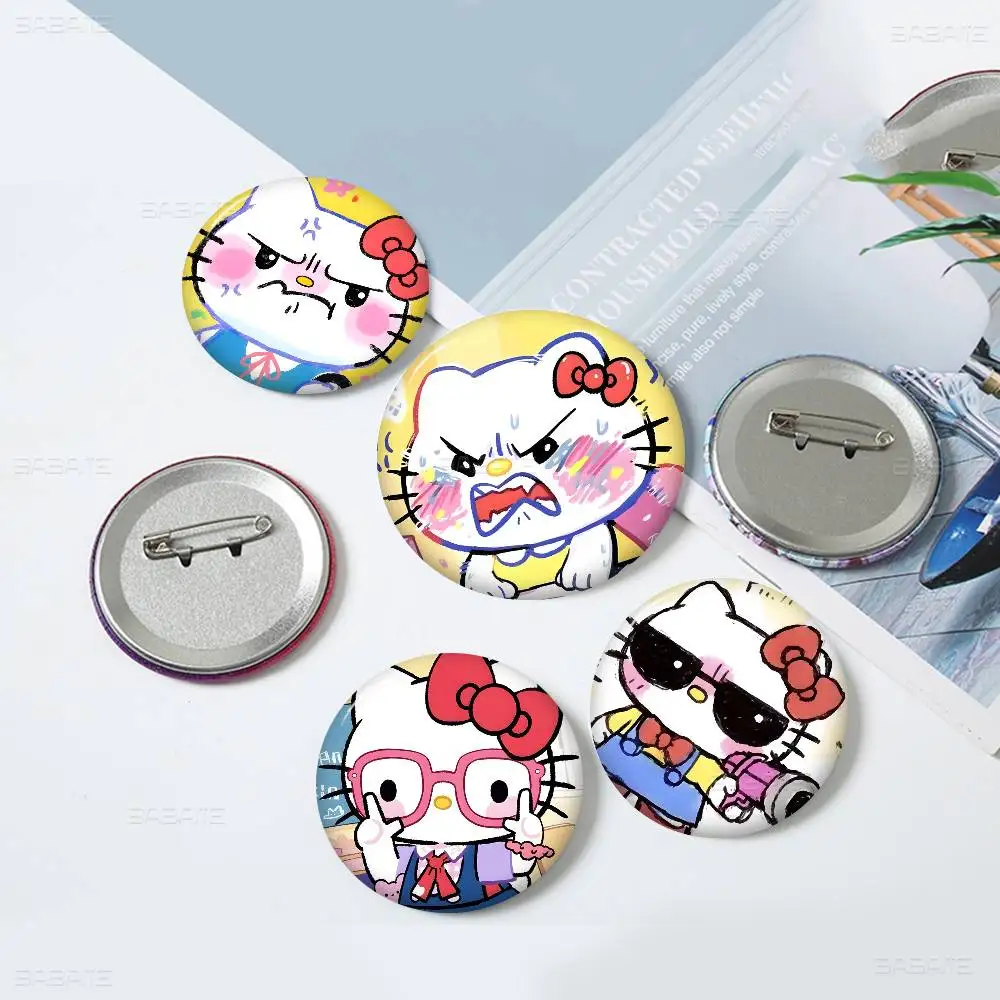 Cute H-Hello K-Kitty cartoon Creative Pins Funny Faces Round Snap-in Brooch Badge Backpack Hat Accessories Jewelry Gifts