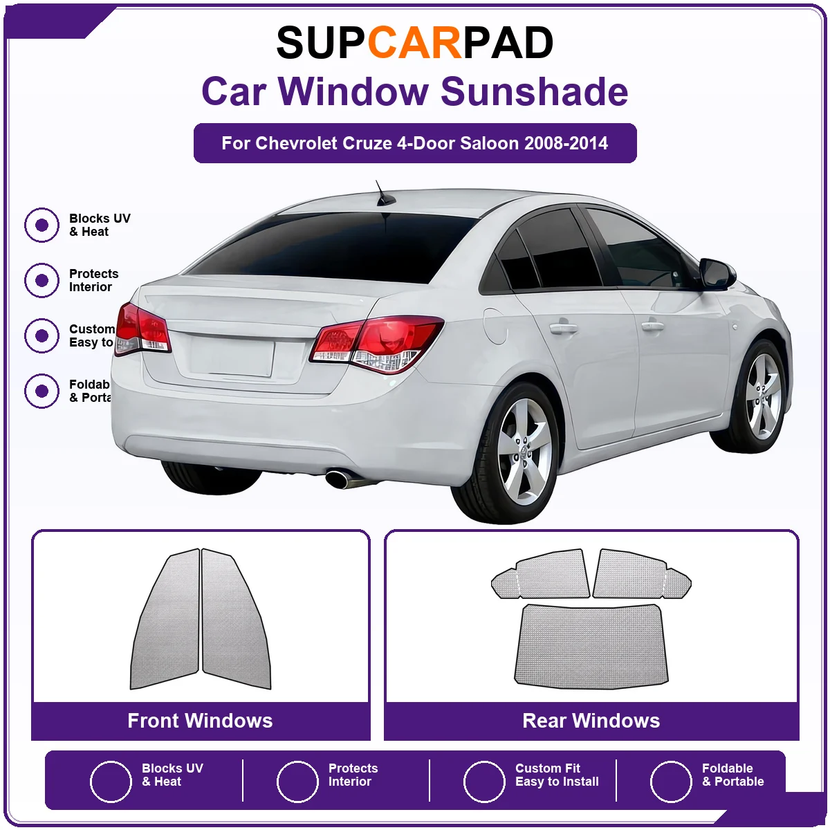 For Chevrolet Cruze 4-Door Saloon 2008-2014 Pre‑Cut Auto Window Sunshade Anti‑UV Car Sun Visor Protector