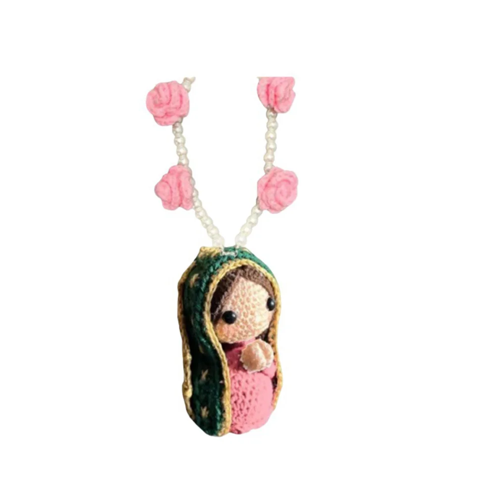 Religious Virgin Mary Car Charm Handmade with Yarn and Resin for Dashboard Spiritual Blessing Vehicle Accessory