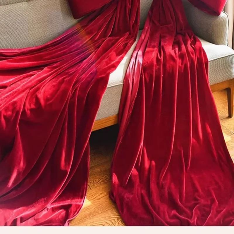 

Vintage Red Wine Red Velvet Fabric, Wedding Stage Background Curtain Fabric, Engagement Background Veil Fabric