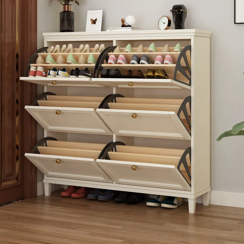 Household solid wood shoe cabinet white simple locker