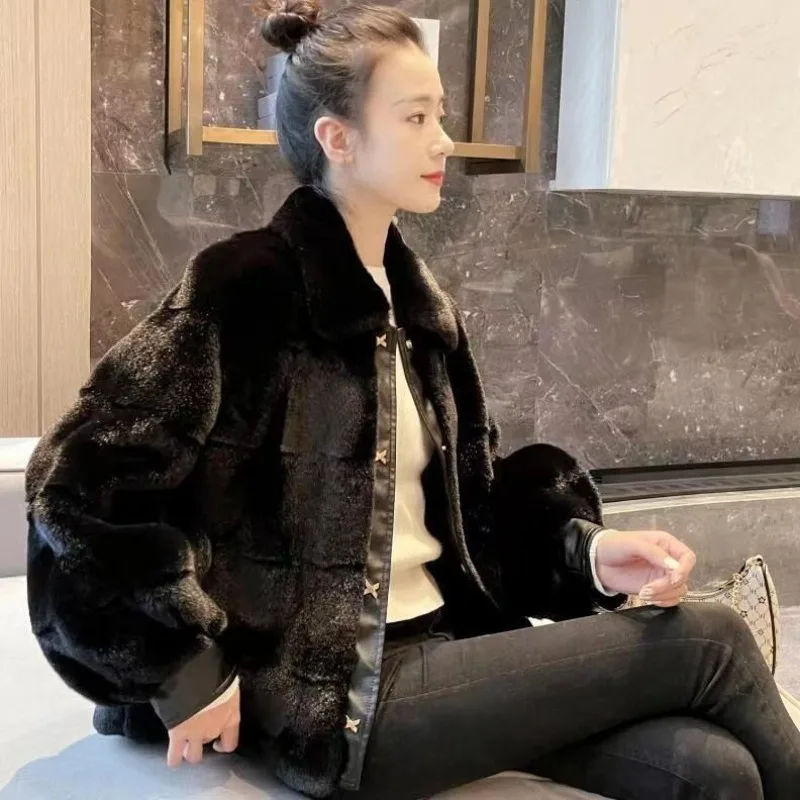 Nouveau manteau en fausse fourrure de vison haut de gamme, haut d'hiver court et élégant, vêtements d'extérieur en fourrure de vison pour femmes, manteau élégant et élégant à la mode