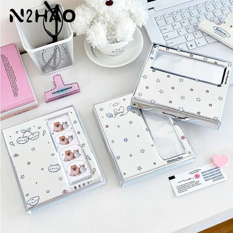 Cartoon 4 Grid Idol Card Photo Booth Album For 40 Pcs 2x6 Inch Photo Strips Bookmark 20 Pcs 4x6 4R Photo Holder