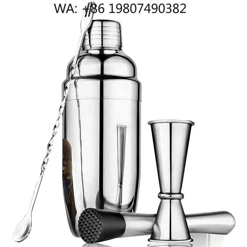 Compact  Bar Mixing Supply Kit, 4Pcs Stainless Steel Boston Cocktail Shaker Jigger Spoon Pourer Daily DIY Drink Tools