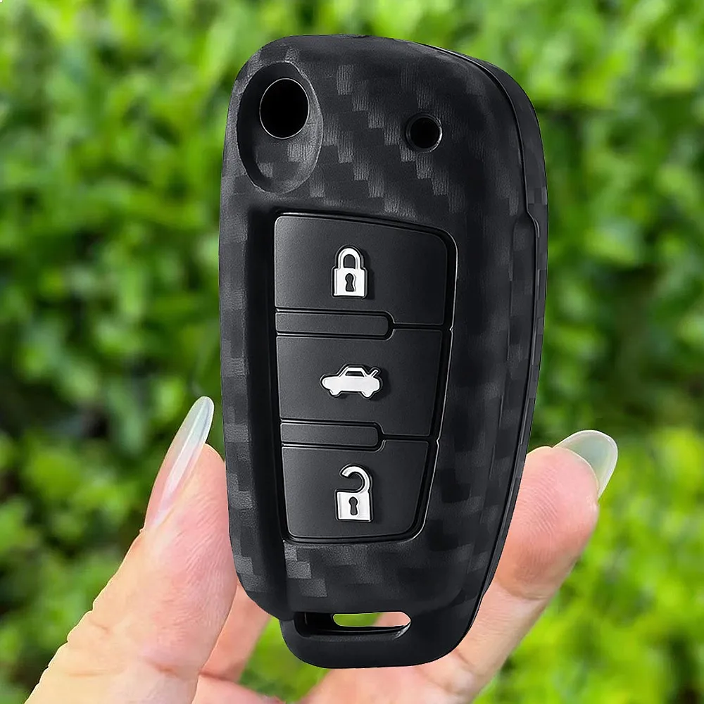 3 Buttons Car Key Fob Cover For Audi Sline A3 A5 Q3 Q5 A6 C5 C6 A4 B6 B7 B8 TT 80 S6 Carbon Fiber Style Silicone Auto Key Shell