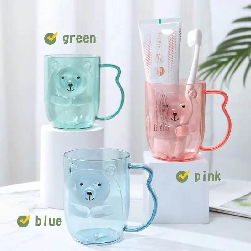 1pc 3D Cartoon Bear Toothbrush Cup Kids Toothbrush Cups Children Mouthwash Cup Water Cup Drinking Cup Bathroom Accessories