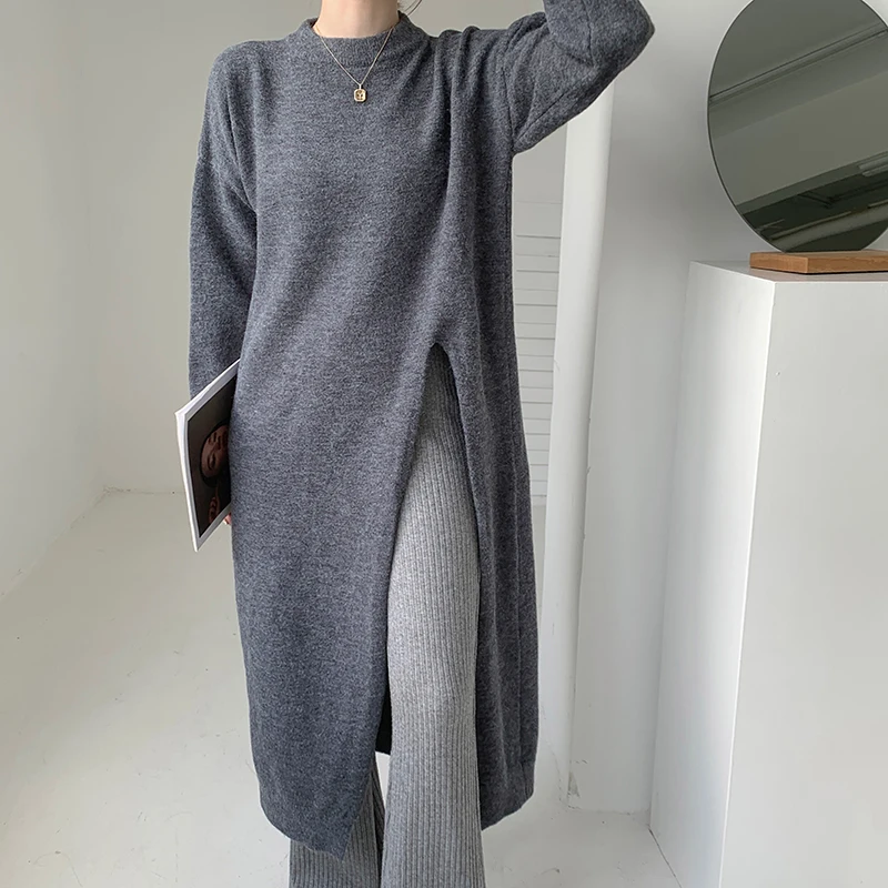 European High-waisted Split New Chic and Unique Beautiful Knitted Sweater Dress Women\'s Fall and Winter Sweater Outside Dresses