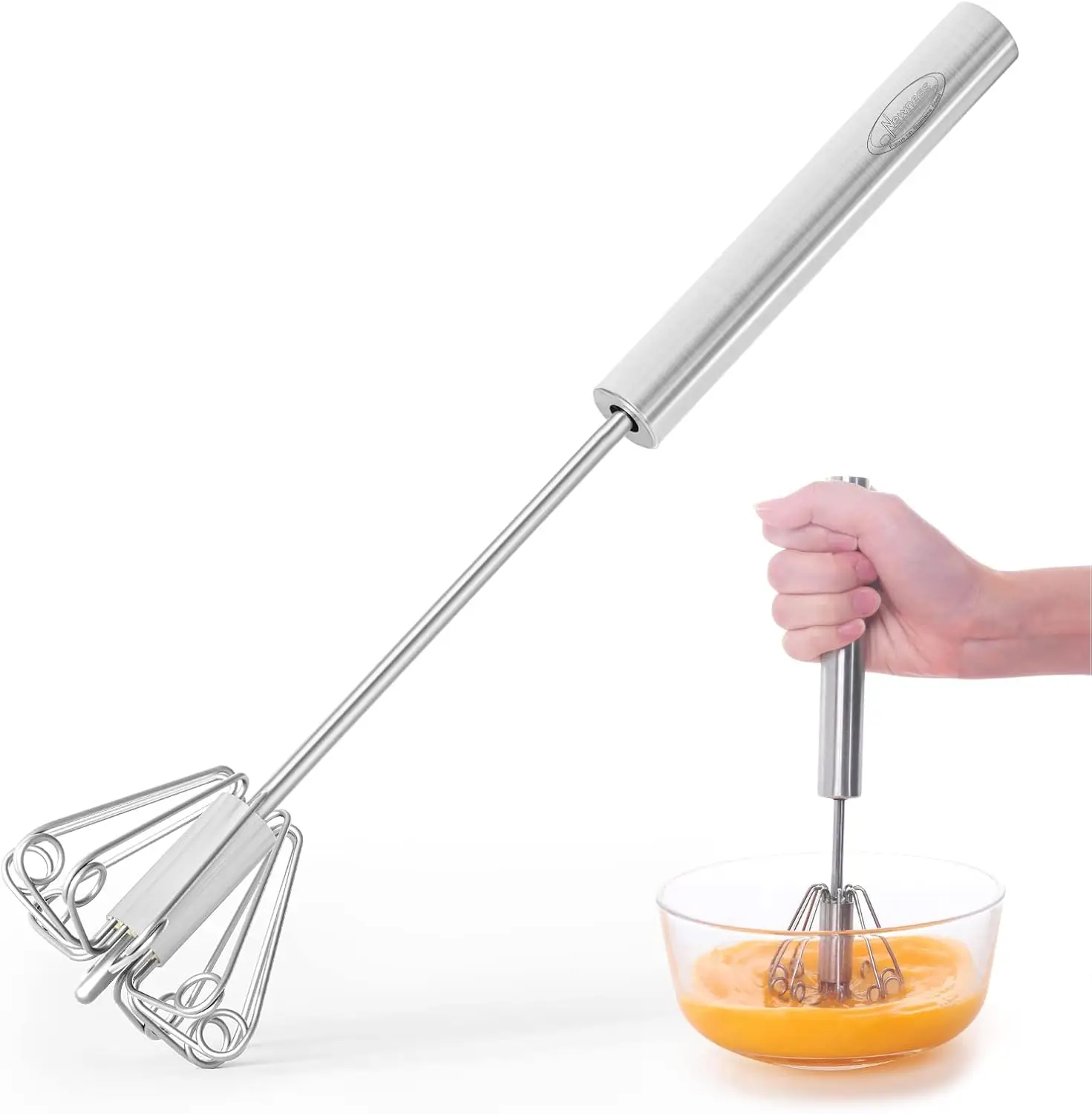 Stainless Steel Hand Push Whisk, Semi-Automatic Blender for Kitchen - Egg Beater, Milk Frother, Multi-Tool