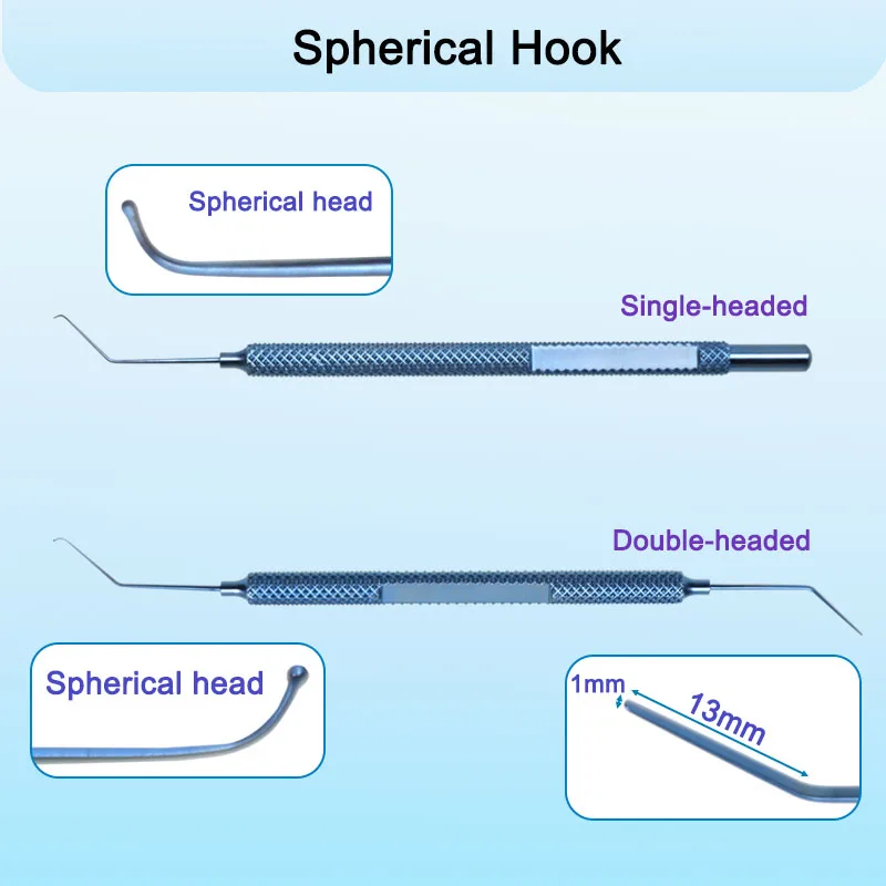 

Офтальмологический сферический микрохирургический крючок с одинарной/двойной головкой, автоклавируемый