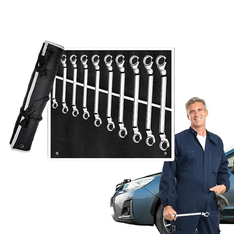 

Ключ с храповым механизмом, коробка из 10 шт., ключ с гибкой головкой, нержавеющий, хромованадиевая сталь, механические инструменты, профессиональный ремонт