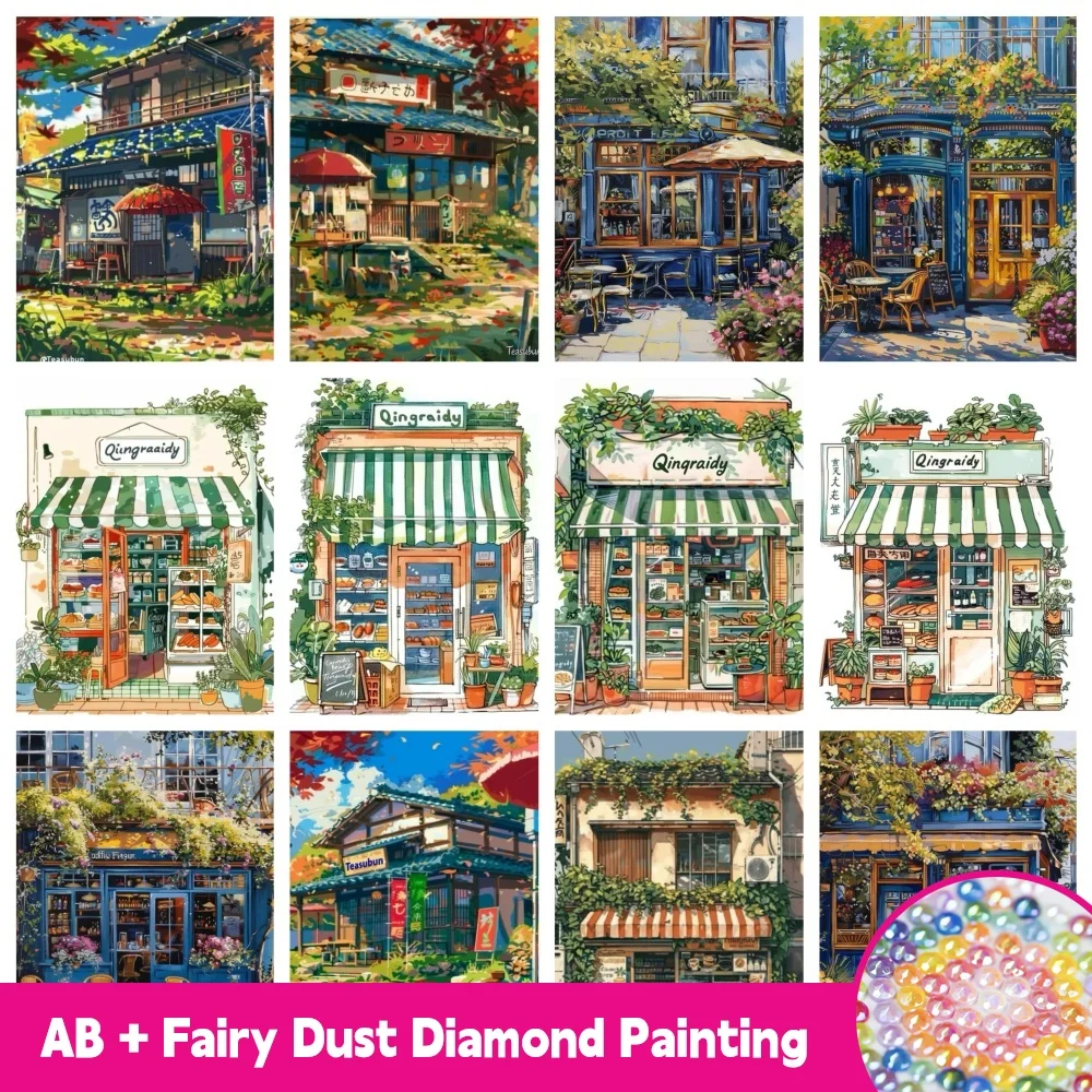 

AB Fairy Dust Diamond Painting Japanese Architecture Shop DIY 5D Full Drill Embroidery Cross Stitch Mosaic Art Decoration Gift