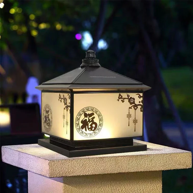 Ulani Outdoor Elektriciteit Post Lamp Vintage Creatief Chinese Messing Pijler Licht Led Waterdichte Ip65 Voor Huis Villa Binnenplaats