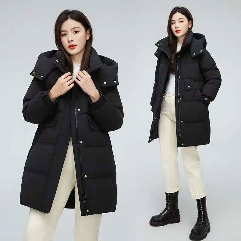 In 2024 Autumn And Winter New Down Jacket Women's Long Section New Clearance Special Detachable Cap Plus Velvet Thickening Coat