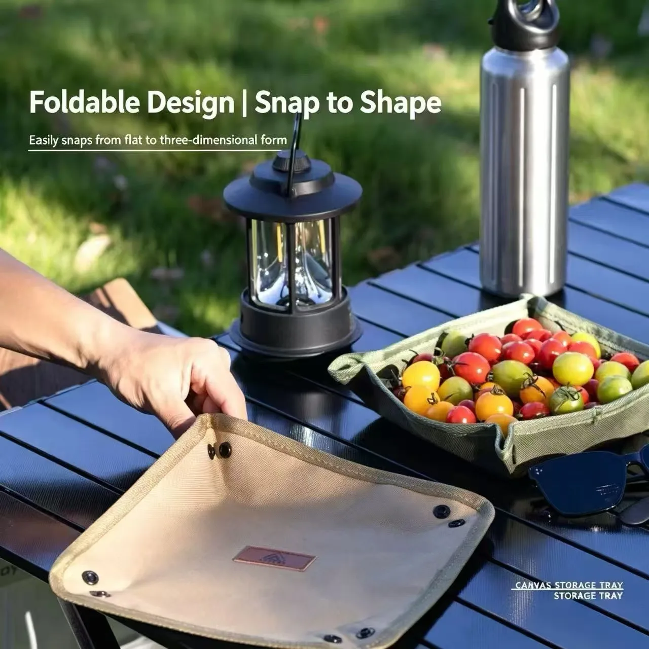 Outdoor camping storage tray, portable folding square box, household and travel camping miscellaneous items storage tray