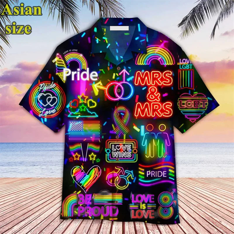 

LGBT Gay Pride Men Women Hawaiian Shirts Summer Street 3d Printed Gay Shirts Love Is Love Lapel Short Sleeves Y2k Button Blouse