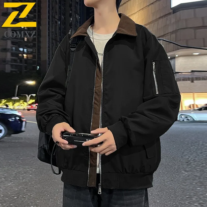 

COMXZ Роскошная мужская куртка с воротником-стойкой, уличная британская удобная мотоциклетная куртка для отдыха и путешествий, легкая осенняя одежда