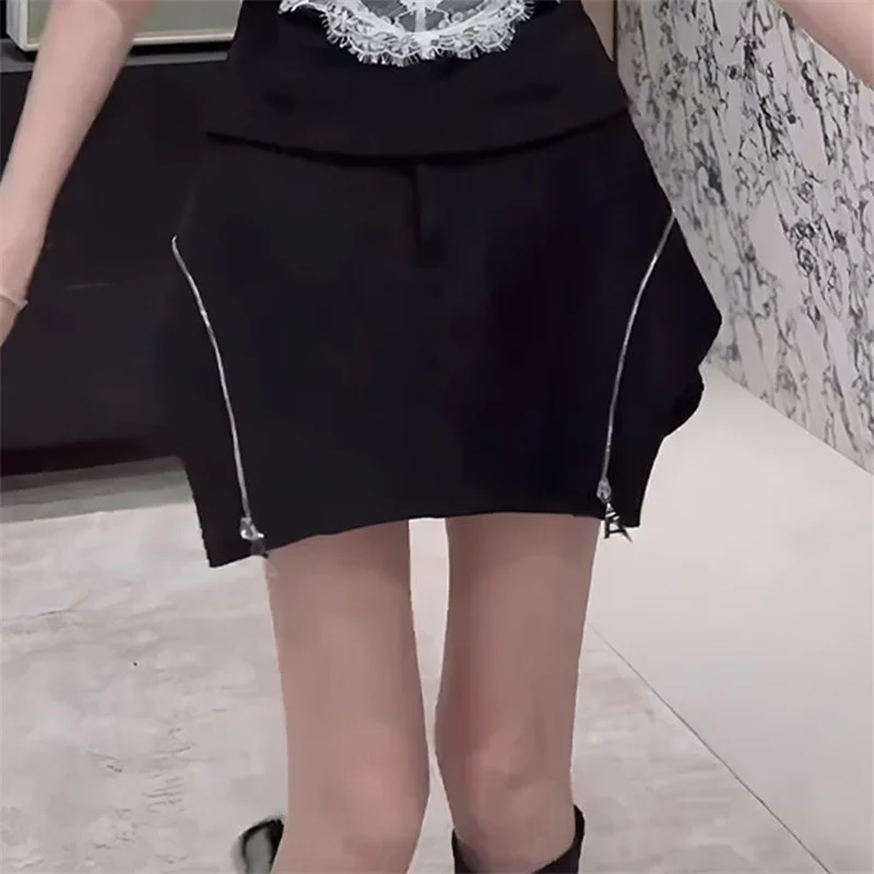 

Новый модный дизайн, мини-шорты, юбка, женская асимметричная молния с высокой талией, тонкие однотонные повседневные юбки с запахом на бедрах