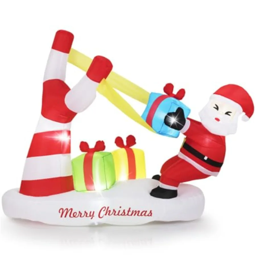 Yard inflatable Santa Claus decoration, 7FT tall, weather-resistant PVC material, red and white color, with 5 built-in LED ligh