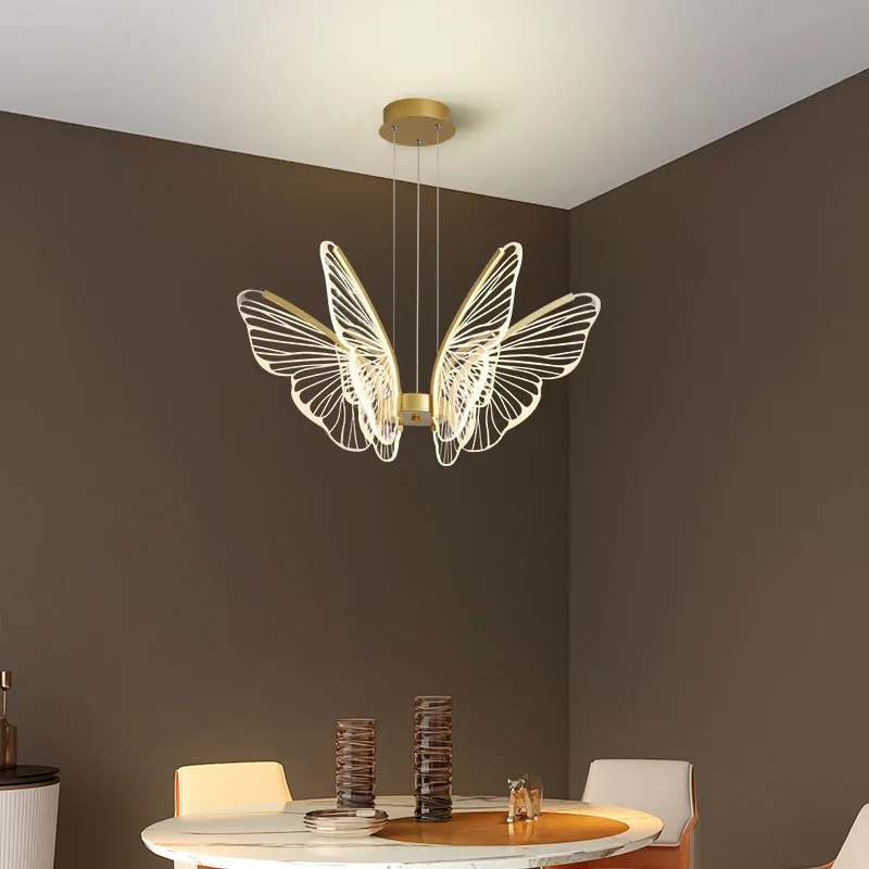 Nordic Minimalist LED Gold Acrylic Board Butterfly Design Pendant Light Living Room Dining Room Indoor Hang Decoration Fixtures
