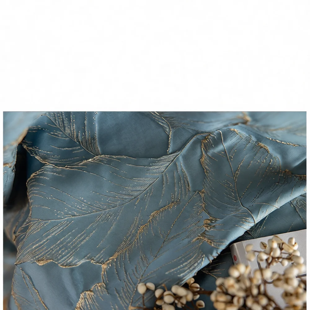 Embossed Jacquard Curtains Gold Leaf Design Light Luxury Blackout Drapes For Window Decor Modern Home Bedroom Living