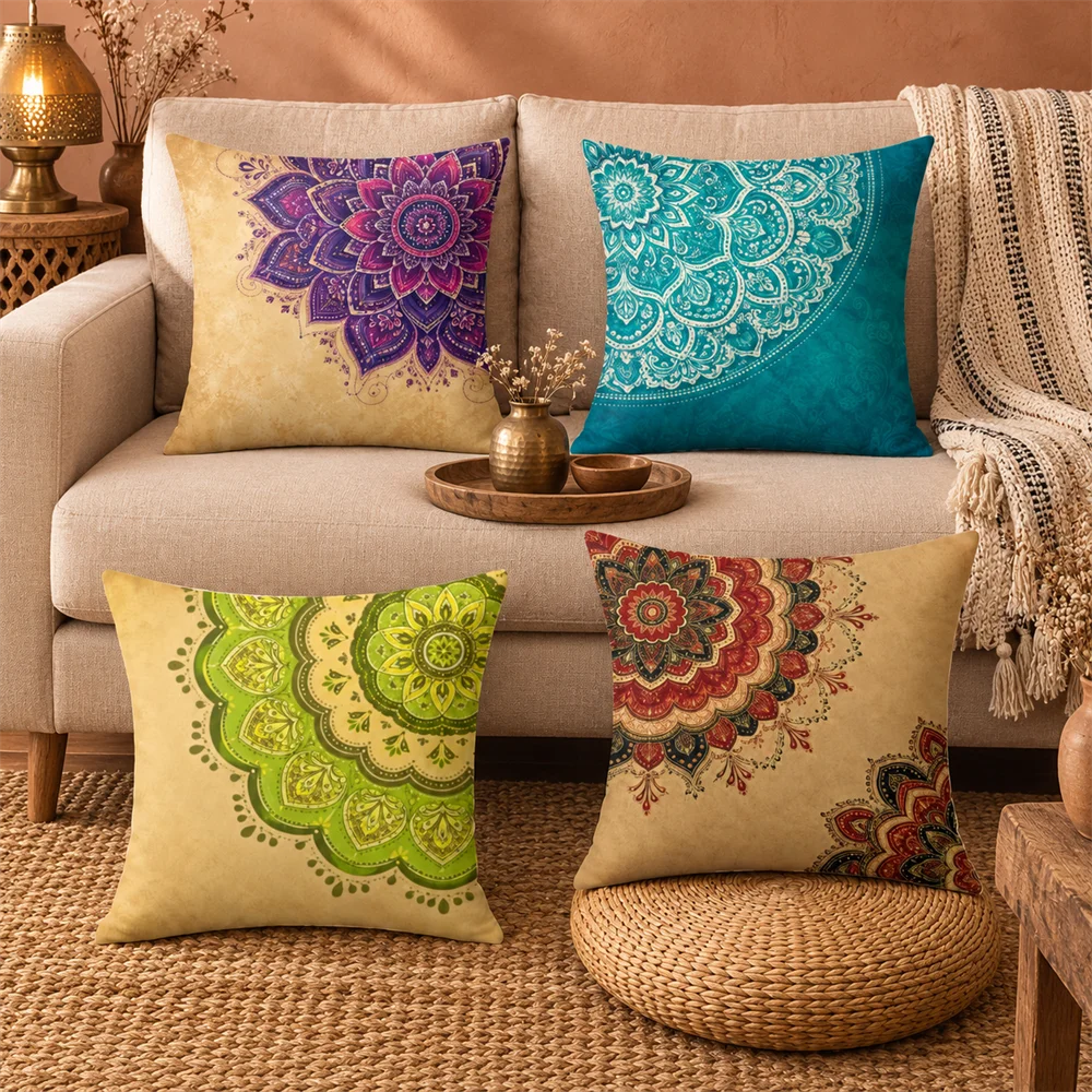 Boho Mandala Geometric Pattern Cushion Cover Soft Short Plush Pillow Cases Hidden Zipper Cutecore Sofa Bedroom Home Decor Gift