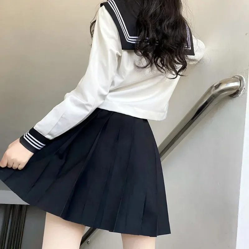 Uniforme scolastica giapponese ragazze Plus Size Jk Suit cravatta nera bianca tre Basic Sailor Uniform donna manica lunga vestito