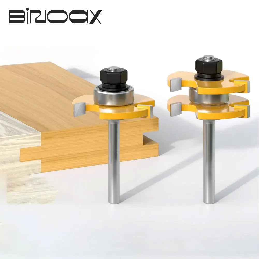 2Pcs Tongue and Groove Router Bit Set 3 Teeth T Shape for Match Oak Hardwood Floor Wainscoting Boards Joinery