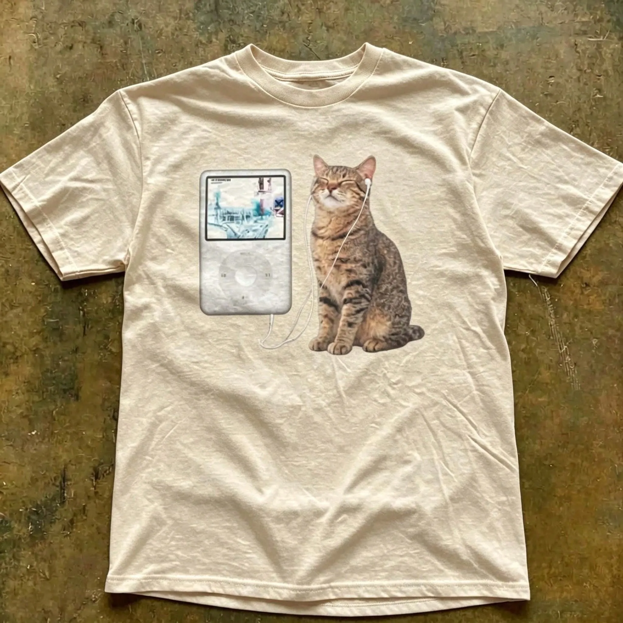 Einfaches T-Shirt für Damen und Herren mit Katzenmotiv, das auf den Film „Ok Computer“ Bezug nimmt. Neutrales T-Shirt, Geschenk-T-Shirt, T-Shirt im Y2K-Stil, T-Shirt mit neutralem Muster. – Detail 5