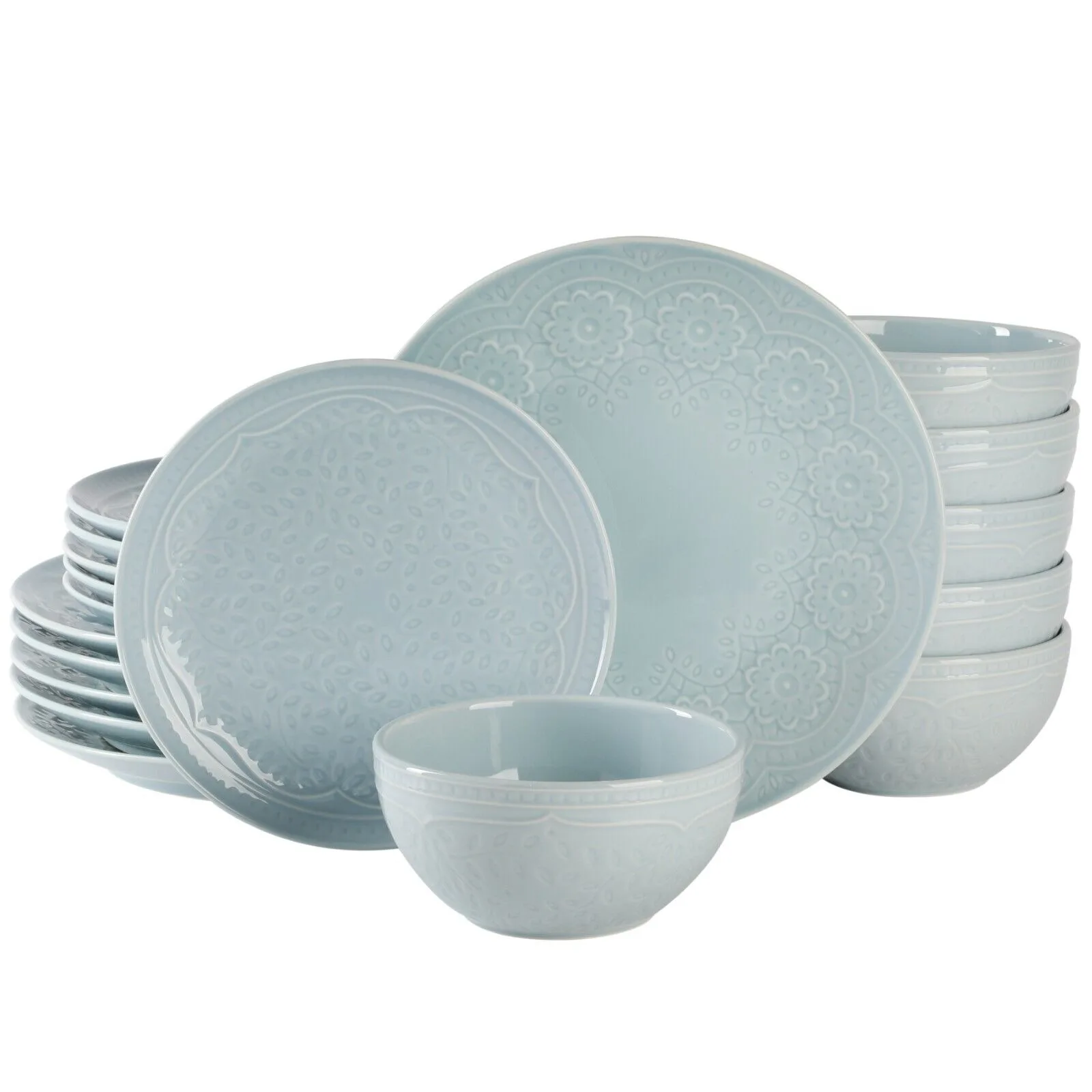 US  Alemany 18-Piece Porcelain Dinnerware Set - Aqua