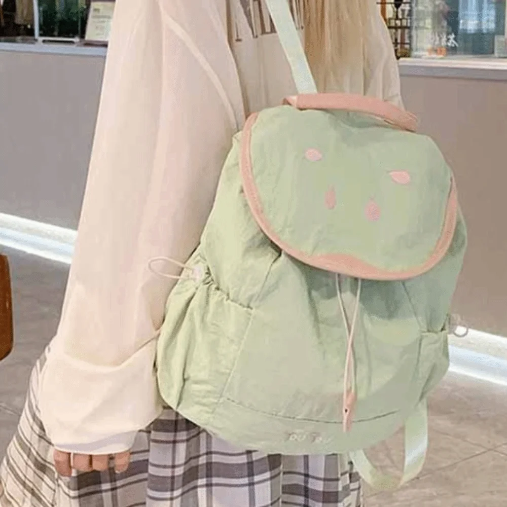 도파민 컬러 딸기 드로스트링 백팩 여행용 한국 스타일 과일 나일론 백팩 방수 통근 하이킹 숄더백