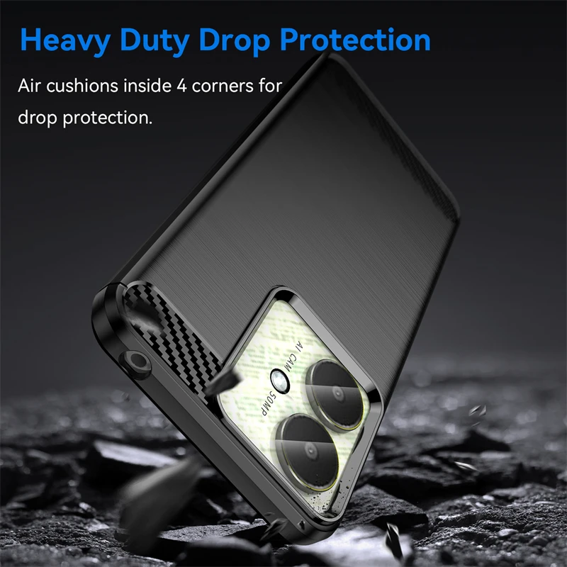 For Xiaomi POCO C65 Case Carbon Fiber Shockproof Case POCO C65 Cover Phone Cover For POCO C65 Case Armor Rubber Protector