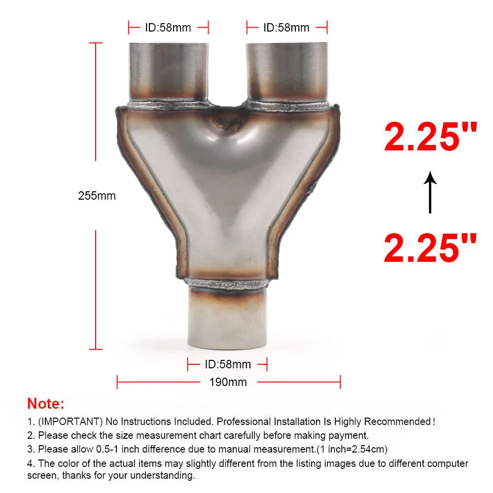 

Y Pipe 2.25" Single to 2.25''Dual Adapter Connector Stainless Steel Exhaust Reversible