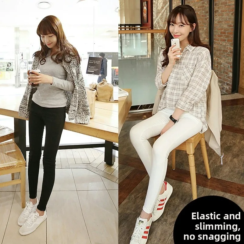 

High Waist Slim Fit Pants Women's Base Layer Pants Spring Autumn Black Thin Model Trousers Elastic Waist Casual Long Pants