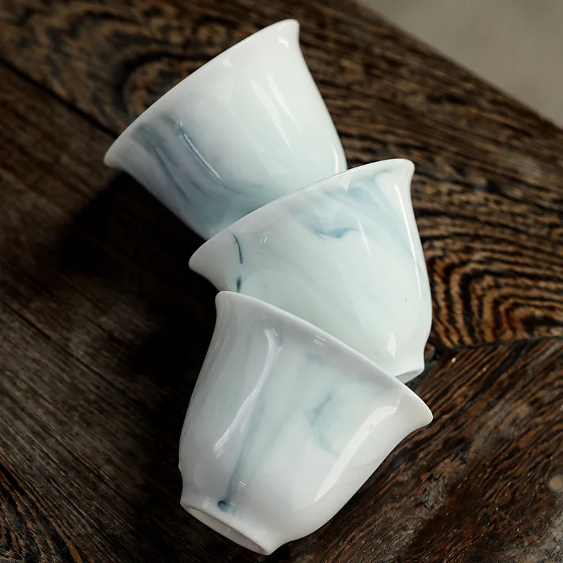 Ink Blue and White Porcelain Three-Talent Covered Bowl Large Tea Cup Ceramic Tea Bowl Kung Fu Tea Set Accessories