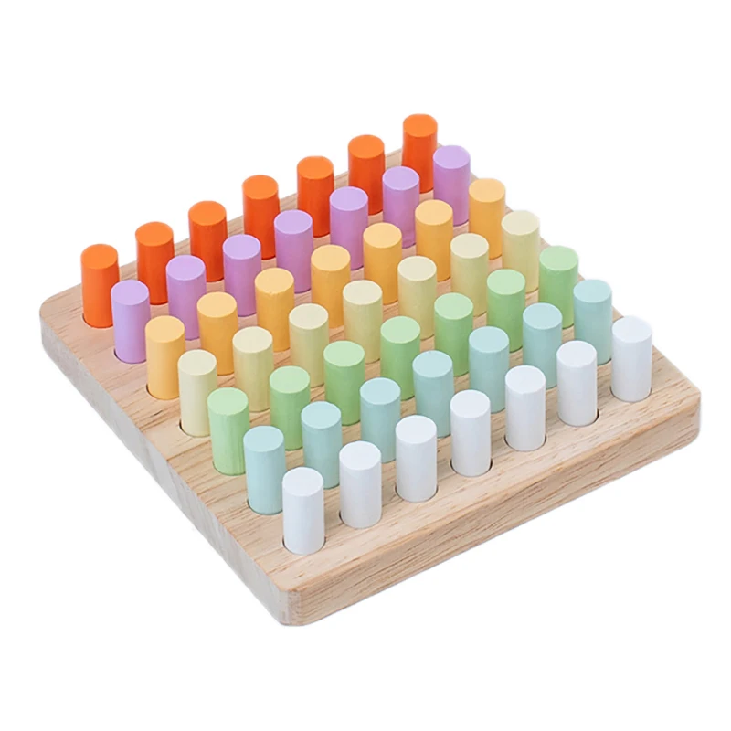 Stimulating Montessori Wooden Colorful Plugboard Toy for Children; Perfect for Hand-eye Coordination Training.