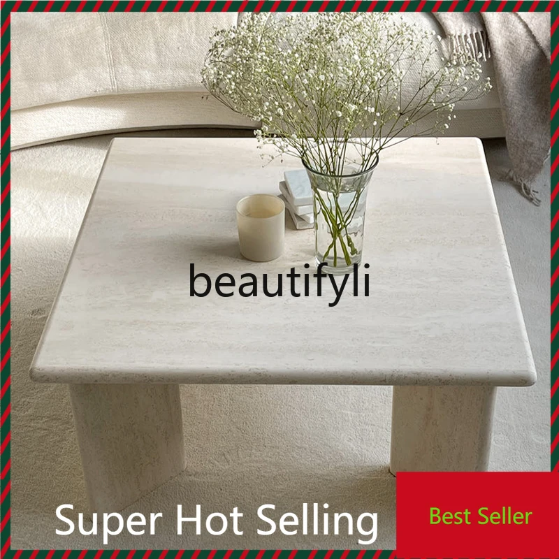 

Natural marble square coffee table wabi wind living room sofa cave stone edge table light luxury simple coffee table G1218