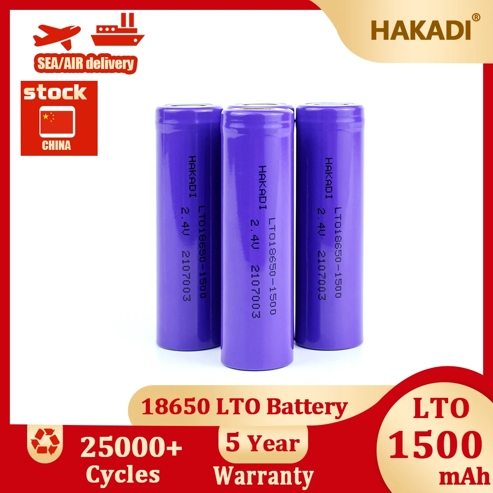 HAKADI 18650 LTO Rechargeable 2.4V 1500mah Batteries 4-40PCS 10C High Rate Discharge For Low Temperature Discharge Solar System